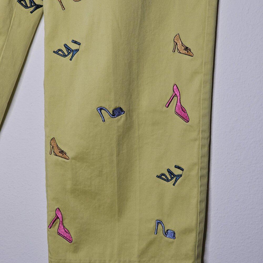 Preloved Richard Malcolm Women's Green/Shoe Print Pants Size 4 - Picture 3 of 5